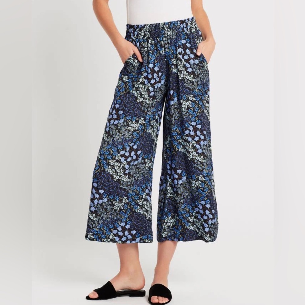 Rebecca Taylor Silk Ava Floral Wide Leg Cropped Pant Small